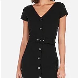 Belted Button Front Sheath Dress